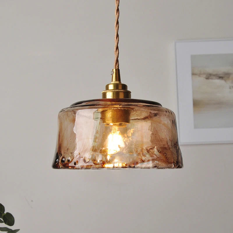 Pendant Lamp Brass Finish Amber Alabaster Shade Adjustable Chain