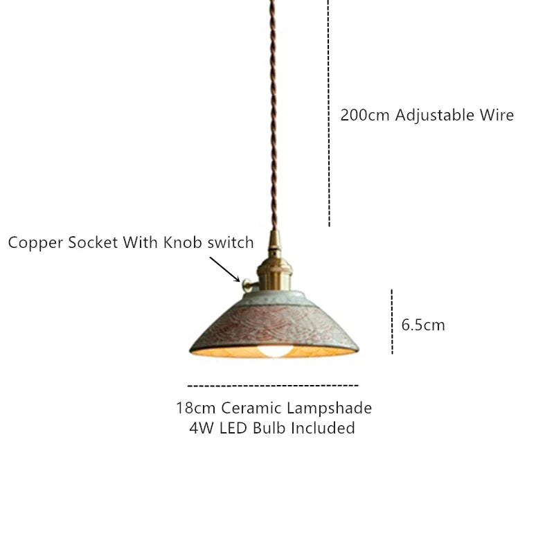 Pendant Lamp Ceramic Hand-Painted Floral Includes Bulb