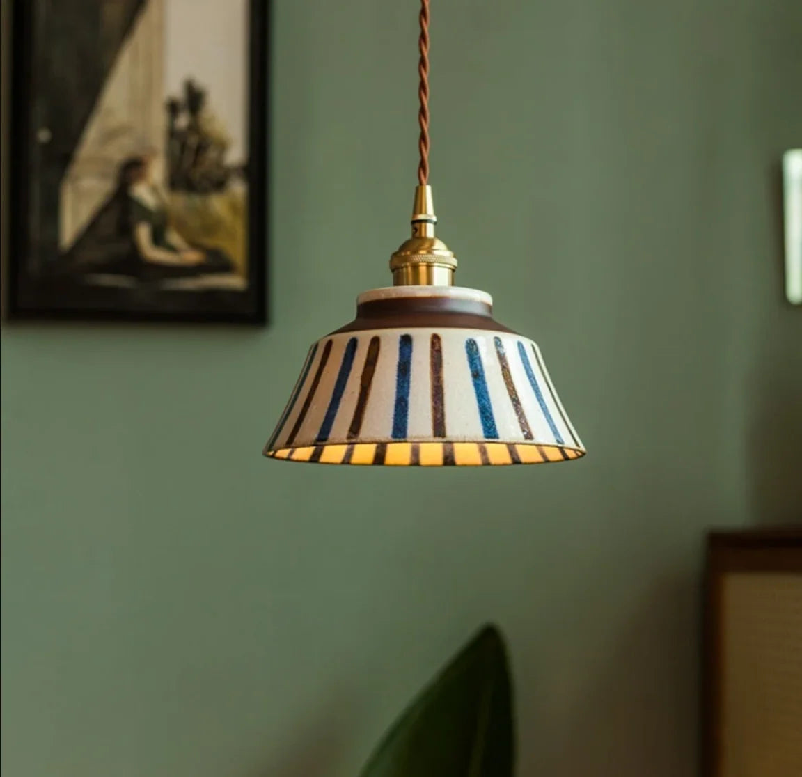 Pendant Lamp Ceramic Hand-Painted Floral Includes Bulb