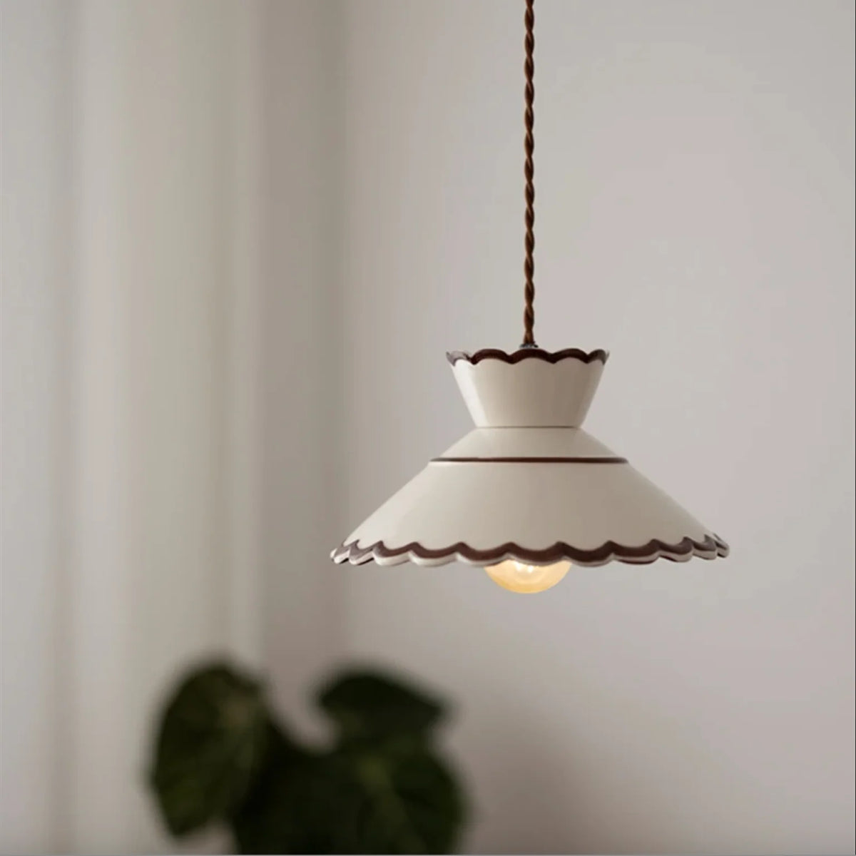 Pendant Lamp Ceramic Hand-Painted Floral Includes Bulb
