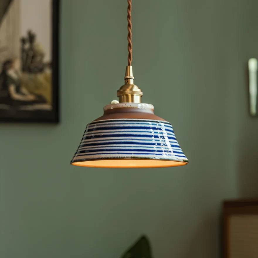 Pendant Lamp Ceramic Hand-Painted Floral Includes Bulb