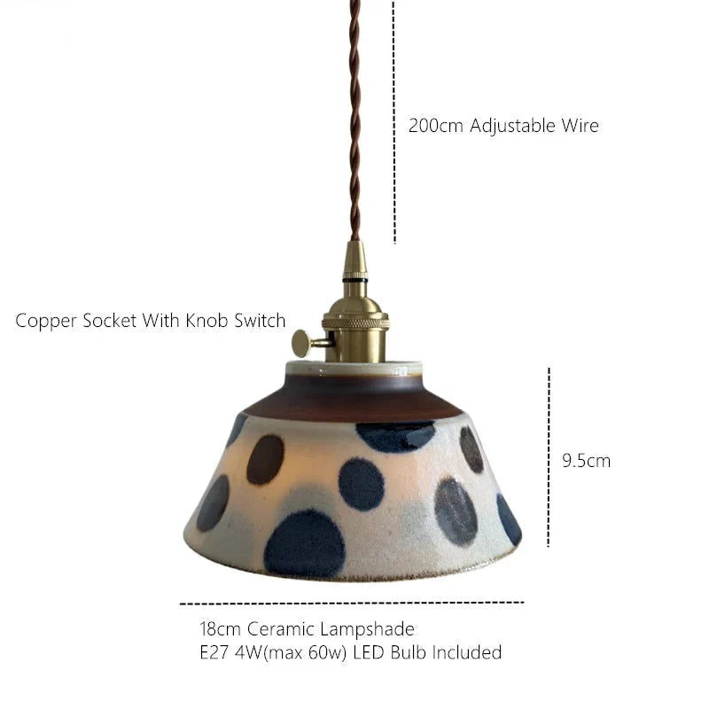 Pendant Lamp Ceramic Hand-Painted Floral Includes Bulb