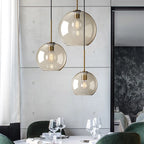 Pendant Lamp Cognac Glass Brass Finish Adjustable Cable