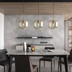 Pendant Lamp Cognac Glass Brass Finish Adjustable Cable