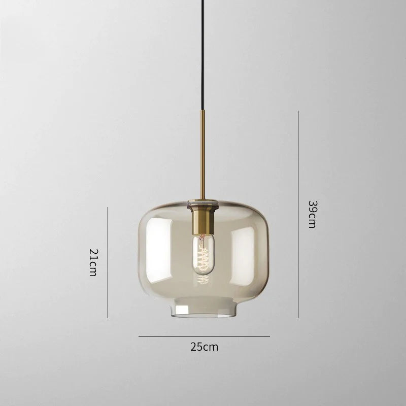 Pendant Lamp Cognac Glass Brass Finish Adjustable Cable