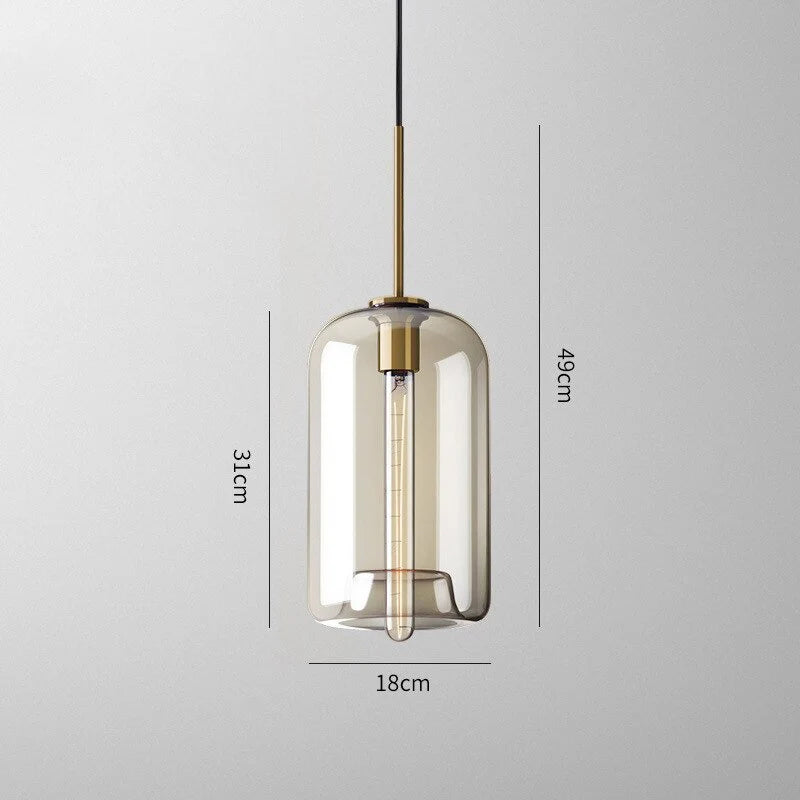 Pendant Lamp Cognac Glass Brass Finish Adjustable Cable