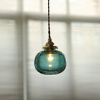 Pendant Lamp Copper Frame Glass Shade Adjustable Cord