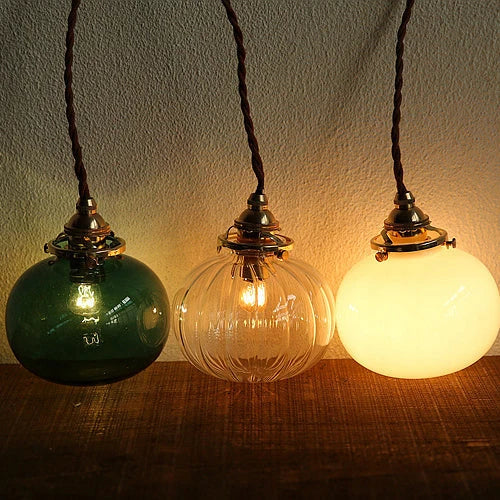 Pendant Lamp Copper Frame Glass Shade Adjustable Cord
