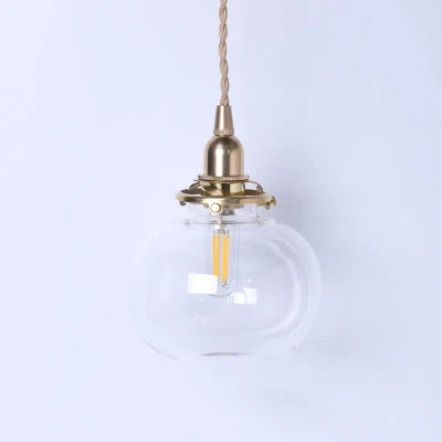 Pendant Lamp Copper Frame Glass Shade Adjustable Cord