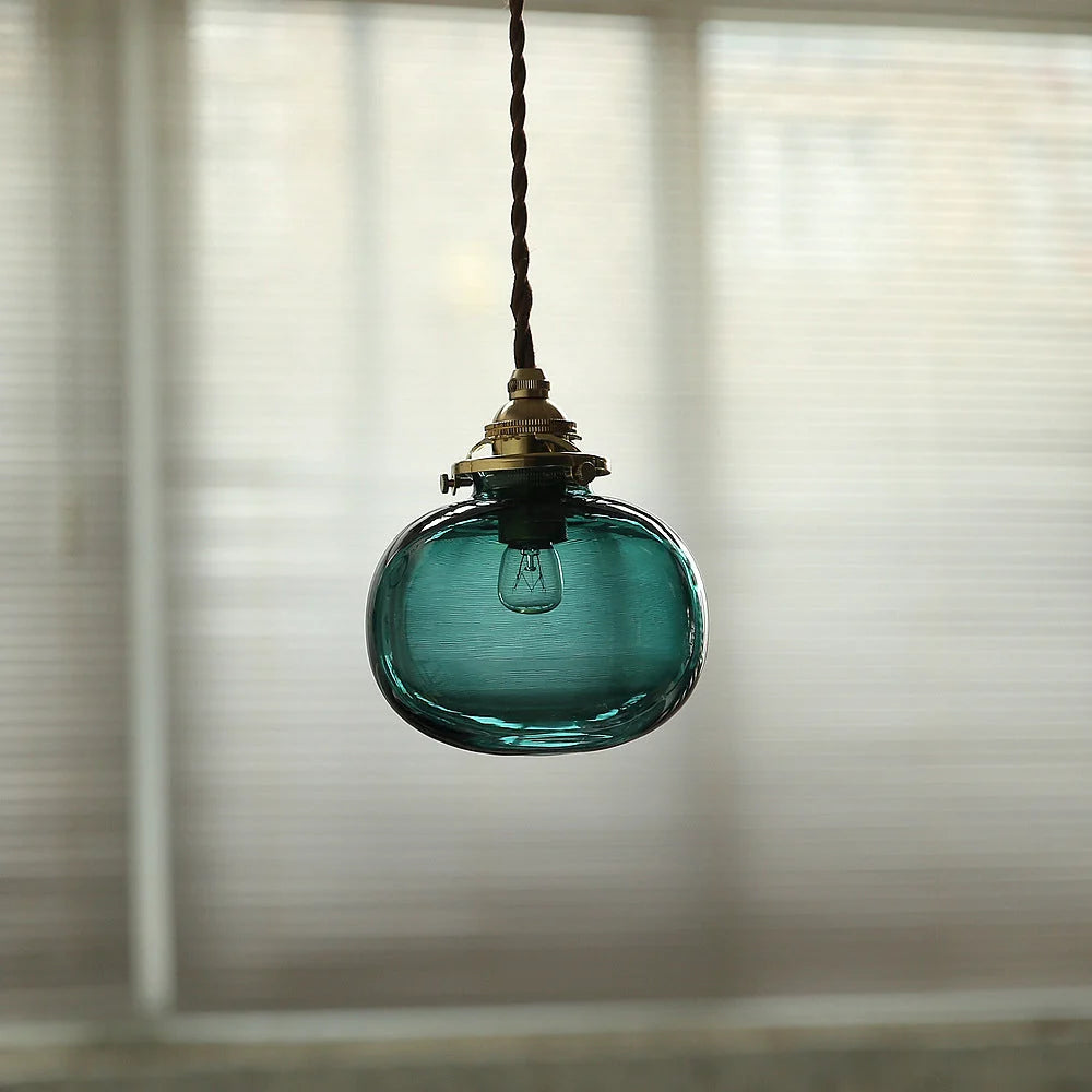 Pendant Lamp Copper Frame Glass Shade Adjustable Cord