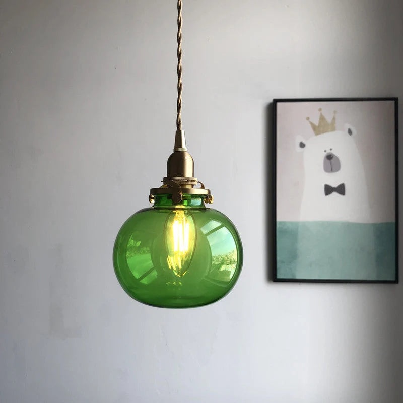 Pendant Lamp Copper Frame Glass Shade Adjustable Cord