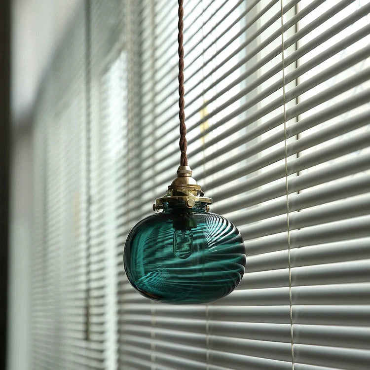 Pendant Lamp Copper Frame Glass Shade Adjustable Cord