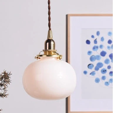 Pendant Lamp Copper Frame Glass Shade Adjustable Cord
