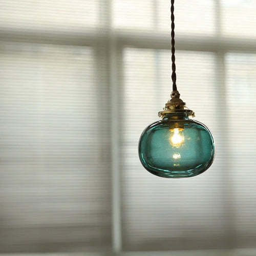 Pendant Lamp Copper Frame Glass Shade Adjustable Cord