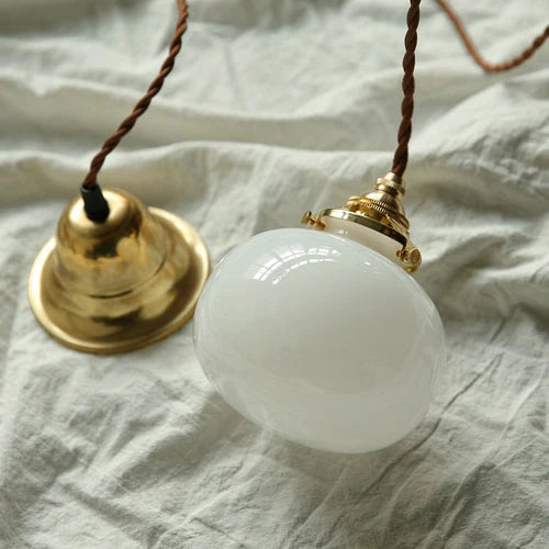 Pendant Lamp Copper Frame Glass Shade Adjustable Cord