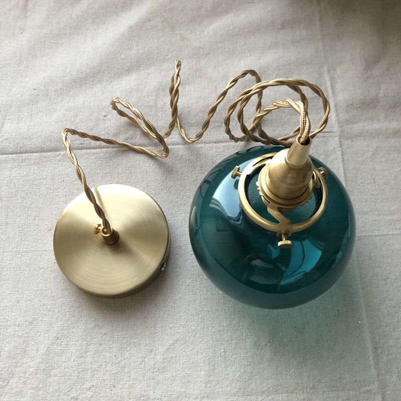 Pendant Lamp Copper Frame Glass Shade Adjustable Cord