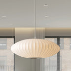 Pendant Lamp Disc-Shaped White Fabric Adjustable Cord