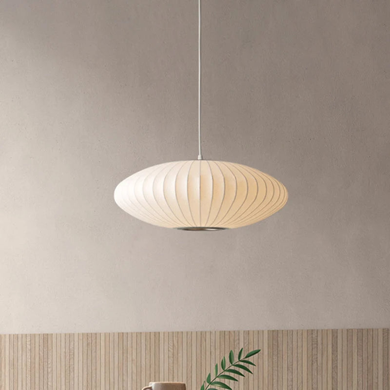 Pendant Lamp Disc-Shaped White Fabric Adjustable Cord
