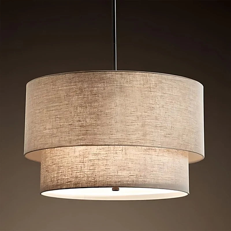 Pendant Lamp Double Linen Shade Push Button Dimmer