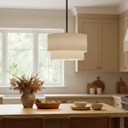 Pendant Lamp Double Linen Shade Push Button Dimmer