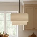 Pendant Lamp Double Linen Shade Push Button Dimmer