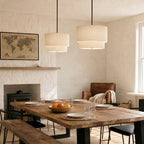 Pendant Lamp Double Linen Shade Push Button Dimmer