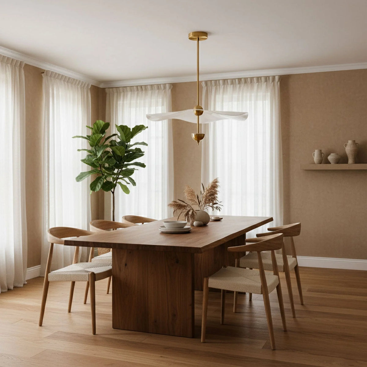 Pendant Lamp Double Opal Shade Gold Finish Integrated LED
