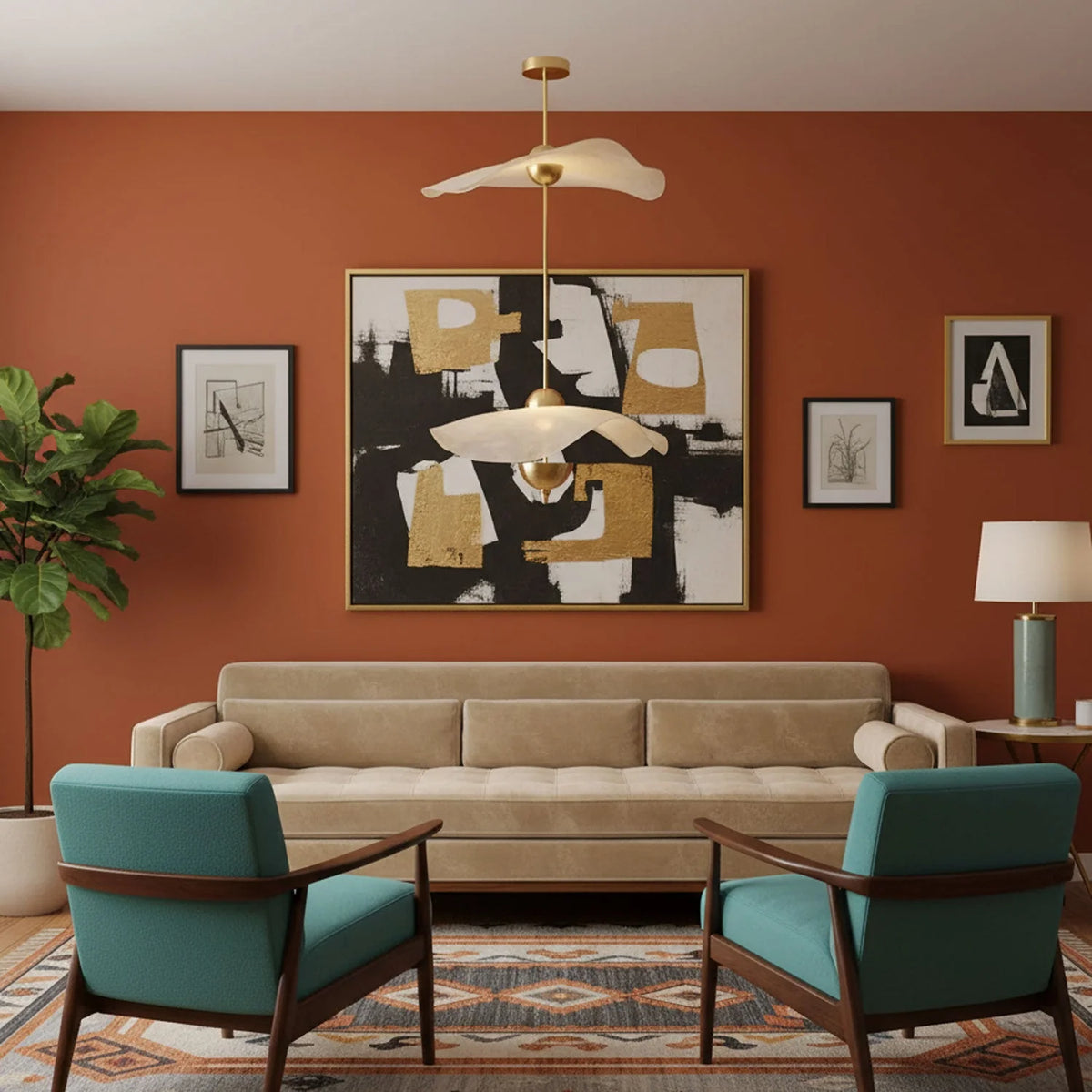 Pendant Lamp Double Opal Shade Gold Finish Integrated LED