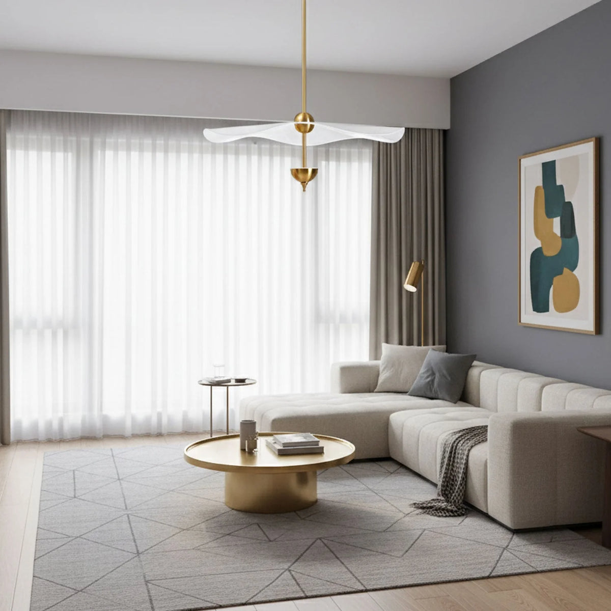 Pendant Lamp Double Opal Shade Gold Finish Integrated LED