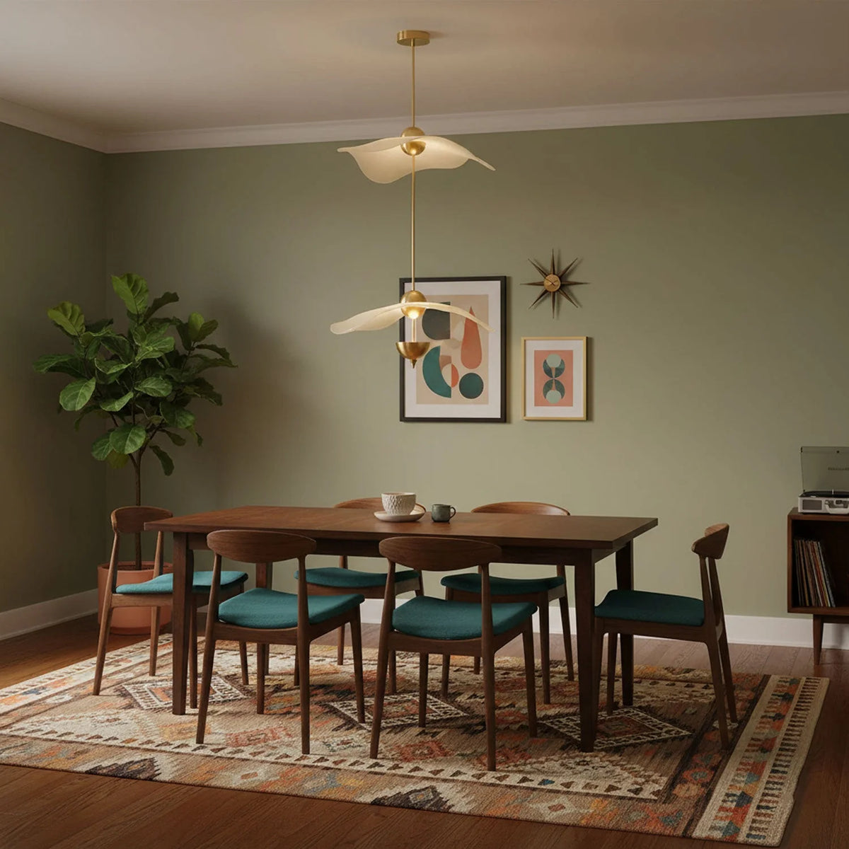 Pendant Lamp Double Opal Shade Gold Finish Integrated LED