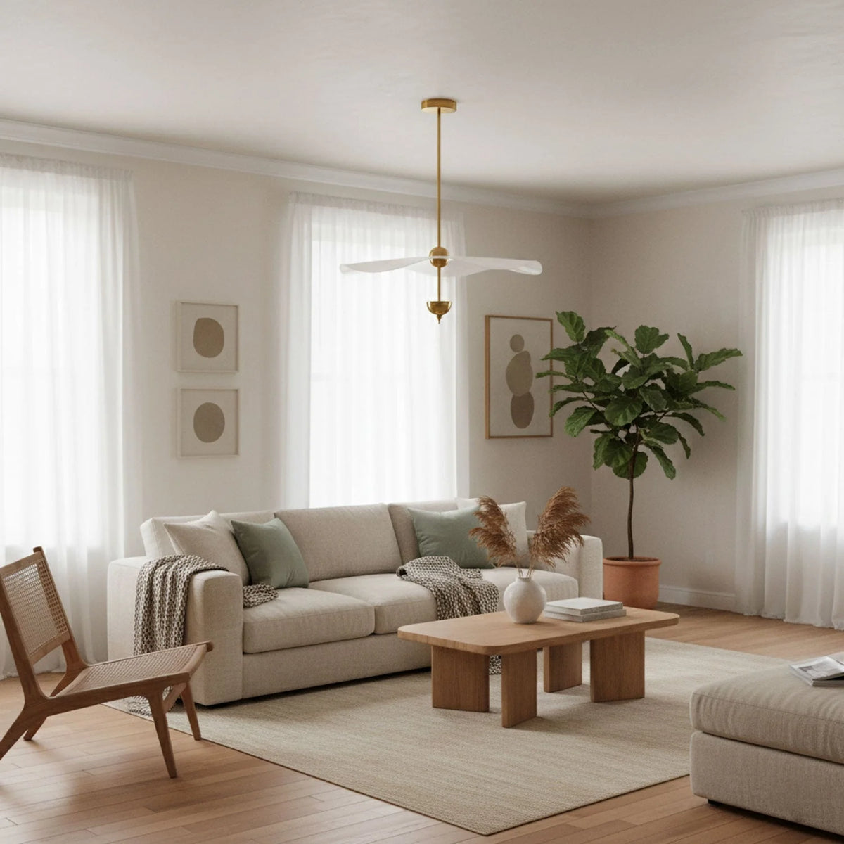 Pendant Lamp Double Opal Shade Gold Finish Integrated LED