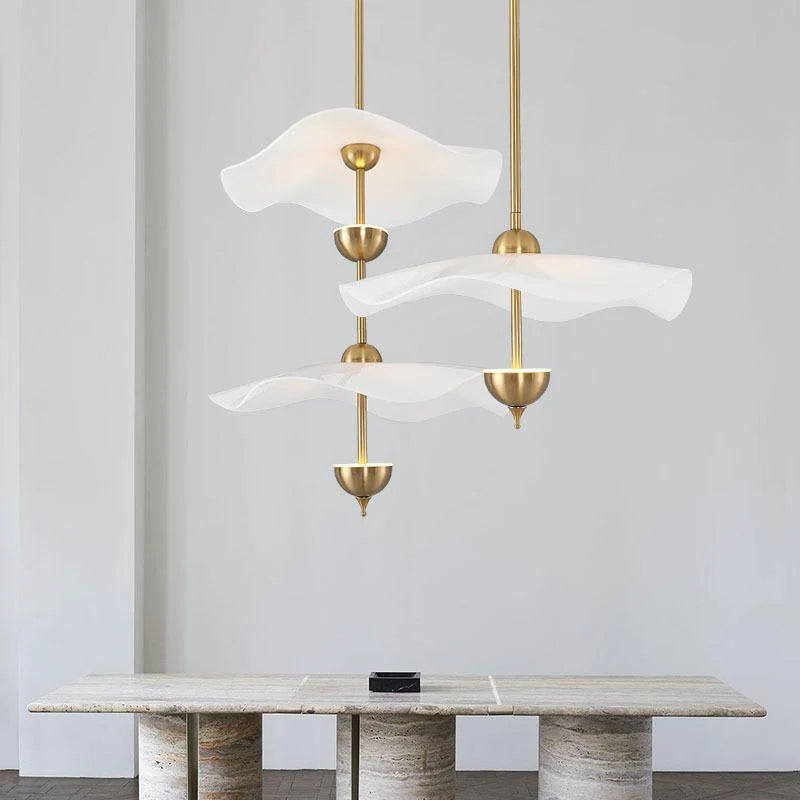 Pendant Lamp Double Opal Shade Gold Finish Integrated LED