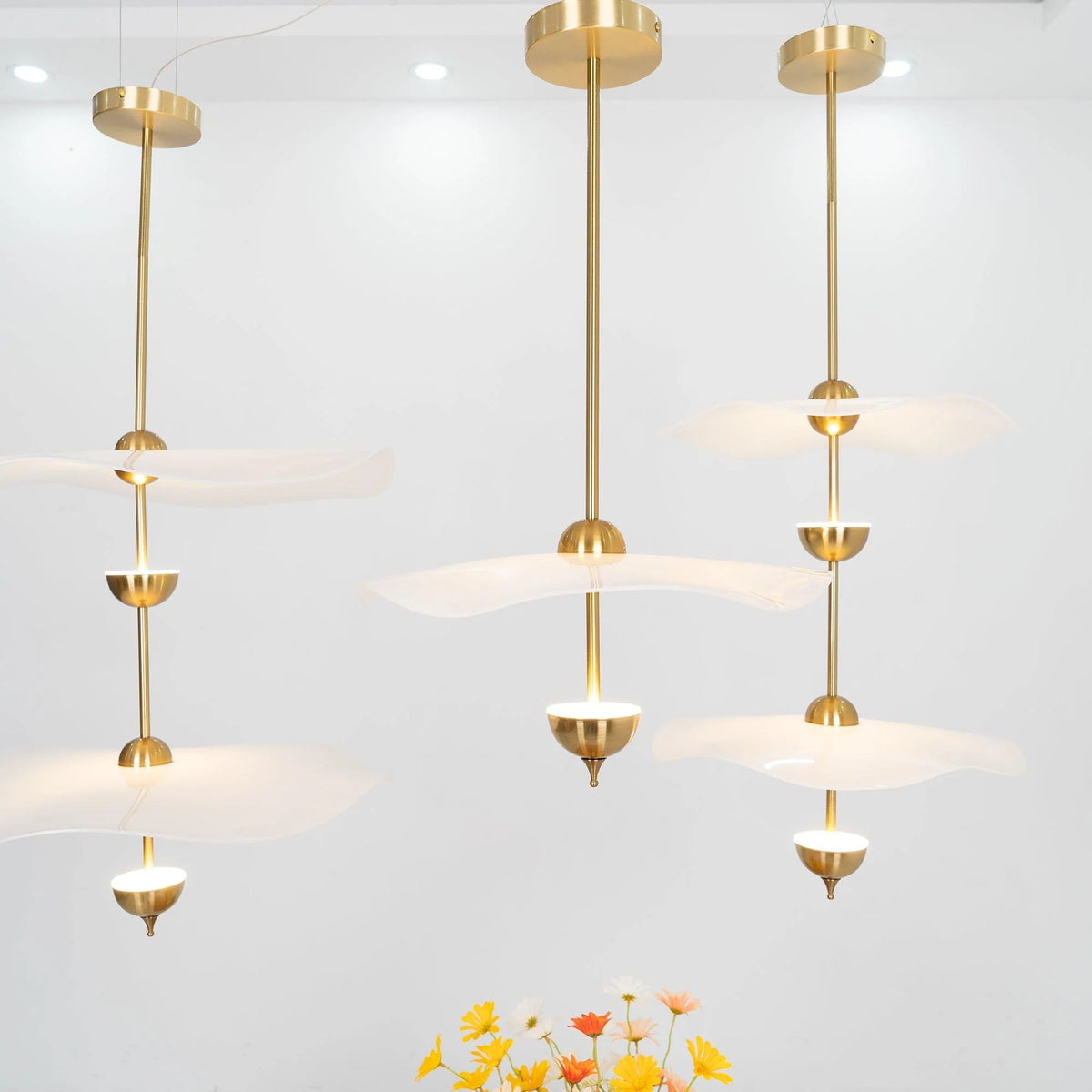 Pendant Lamp Double Opal Shade Gold Finish Integrated LED