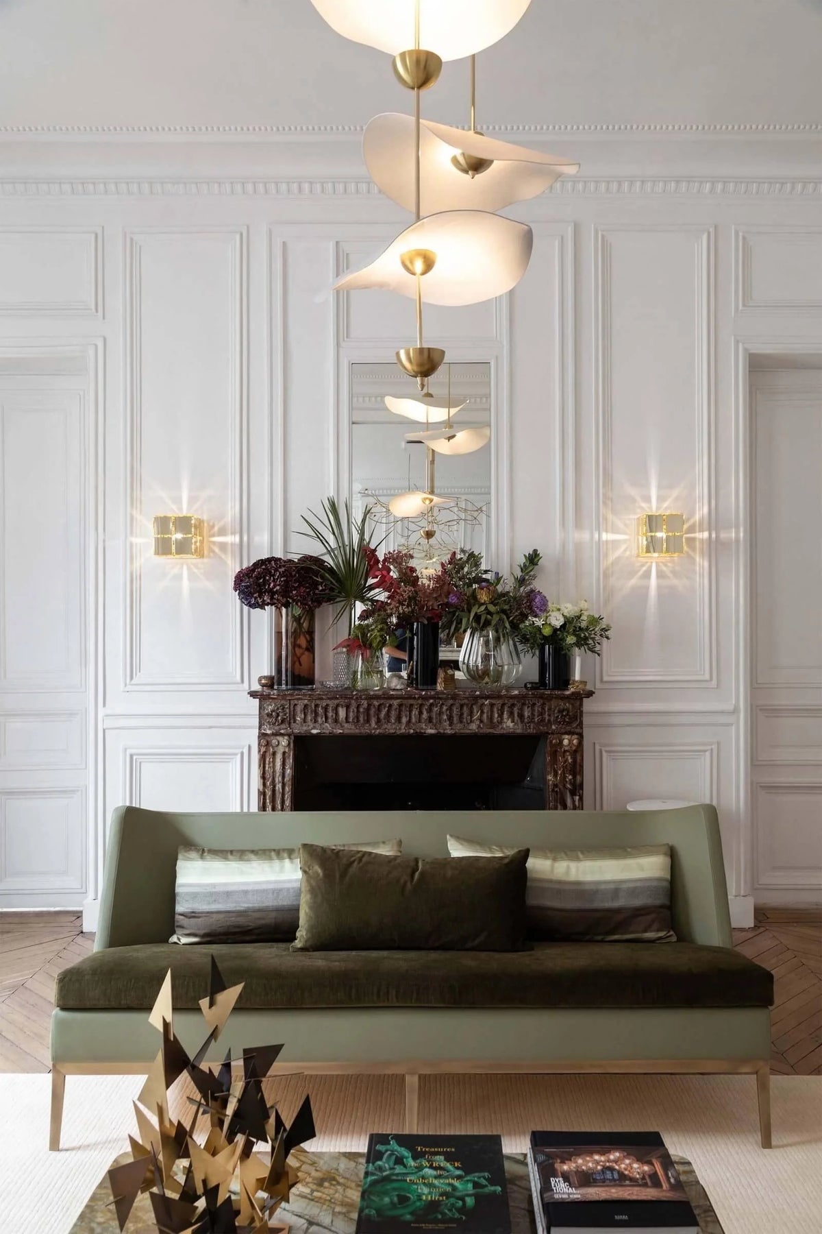 Pendant Lamp Double Opal Shade Gold Finish Integrated LED
