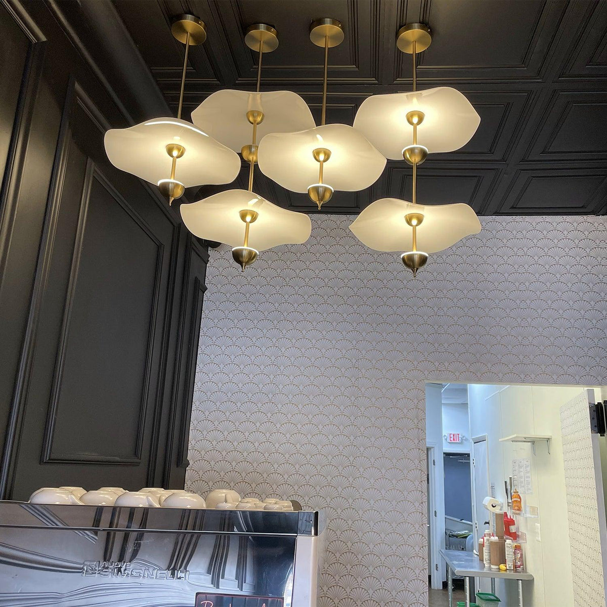 Pendant Lamp Double Opal Shade Gold Finish Integrated LED