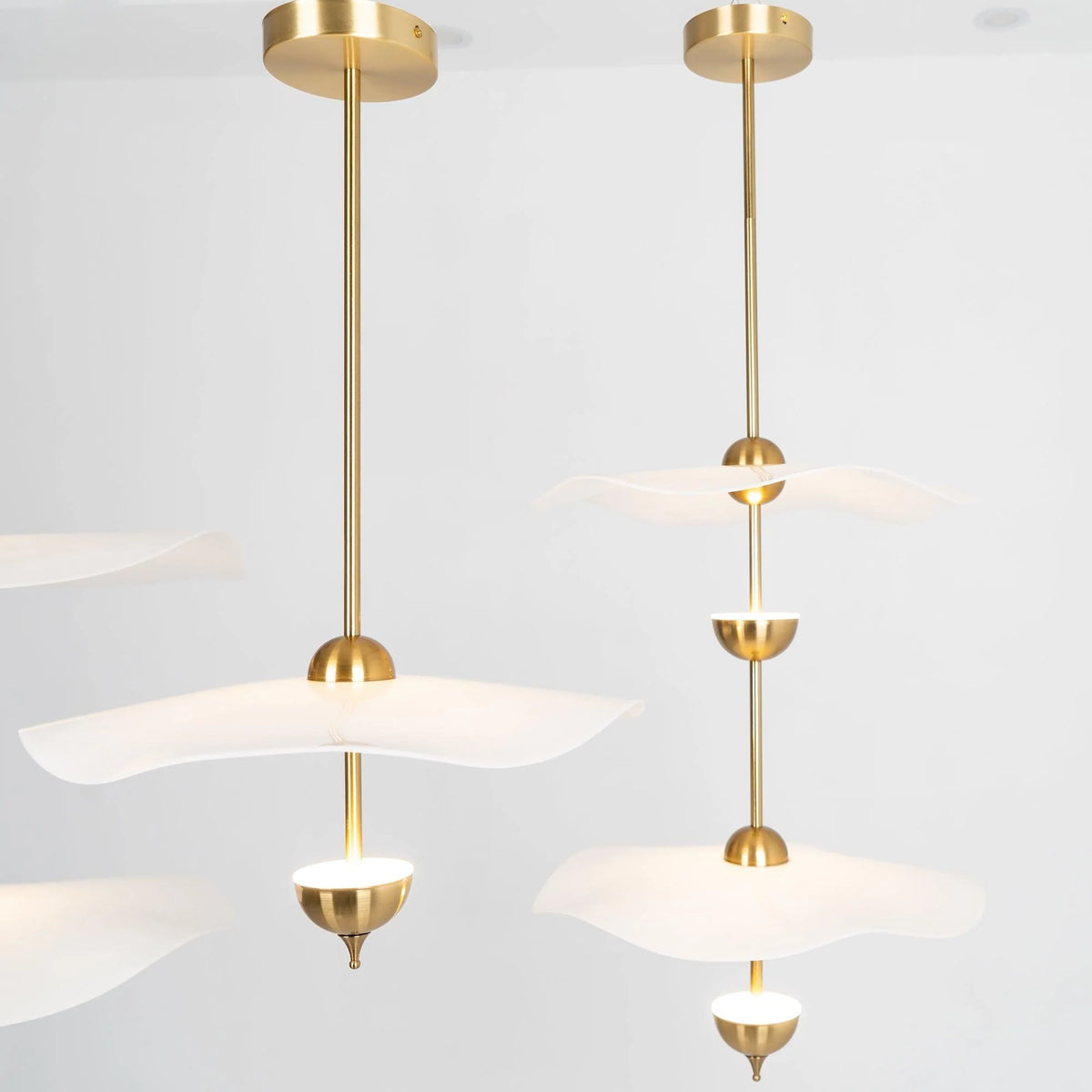 Pendant Lamp Double Opal Shade Gold Finish Integrated LED