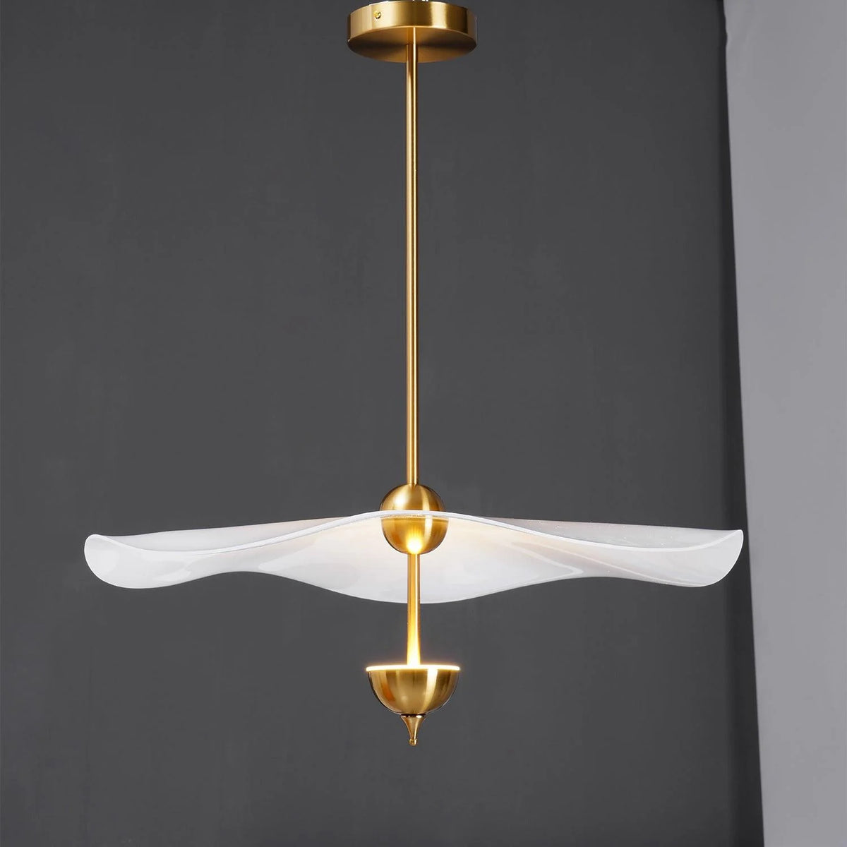 Pendant Lamp Double Opal Shade Gold Finish Integrated LED