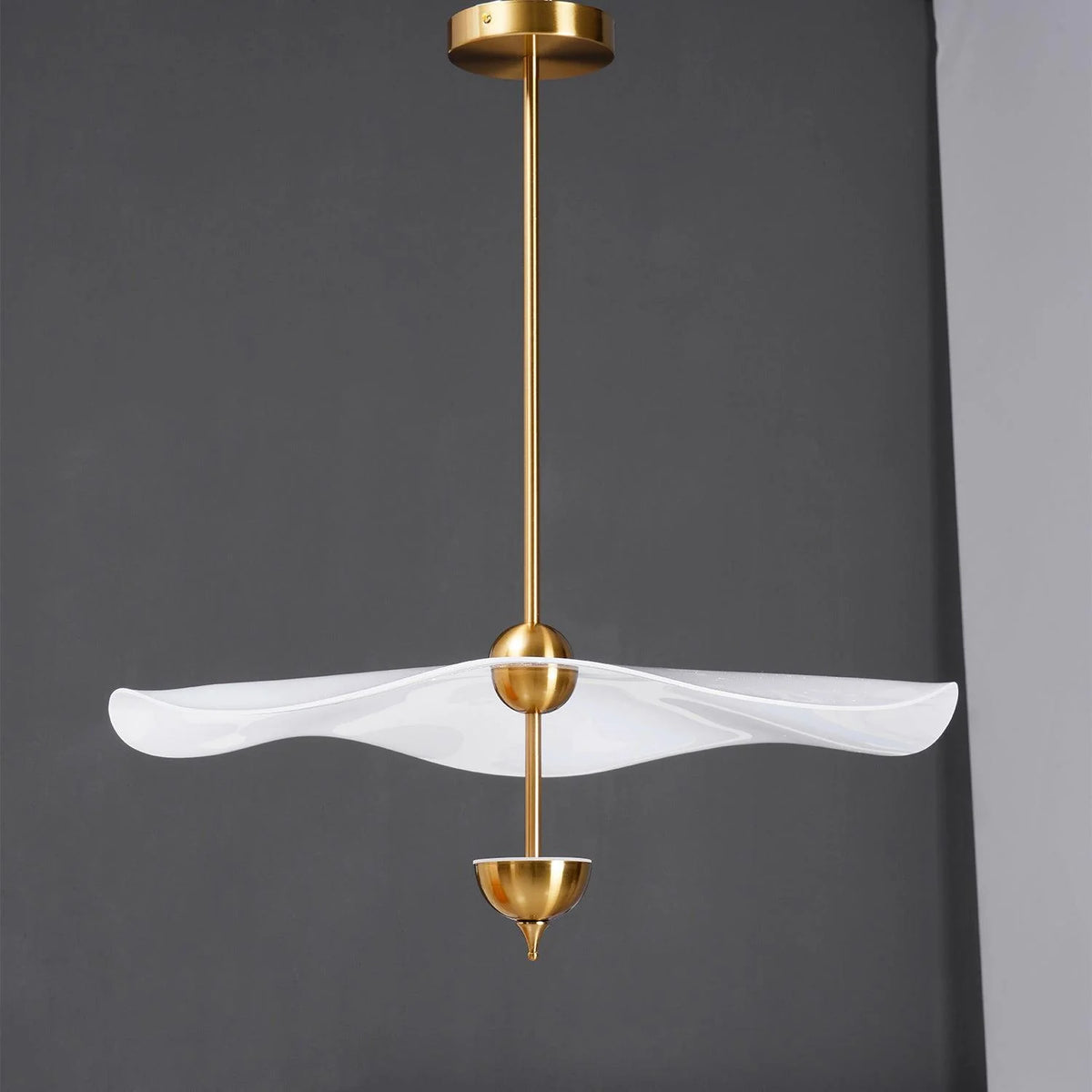 Pendant Lamp Double Opal Shade Gold Finish Integrated LED