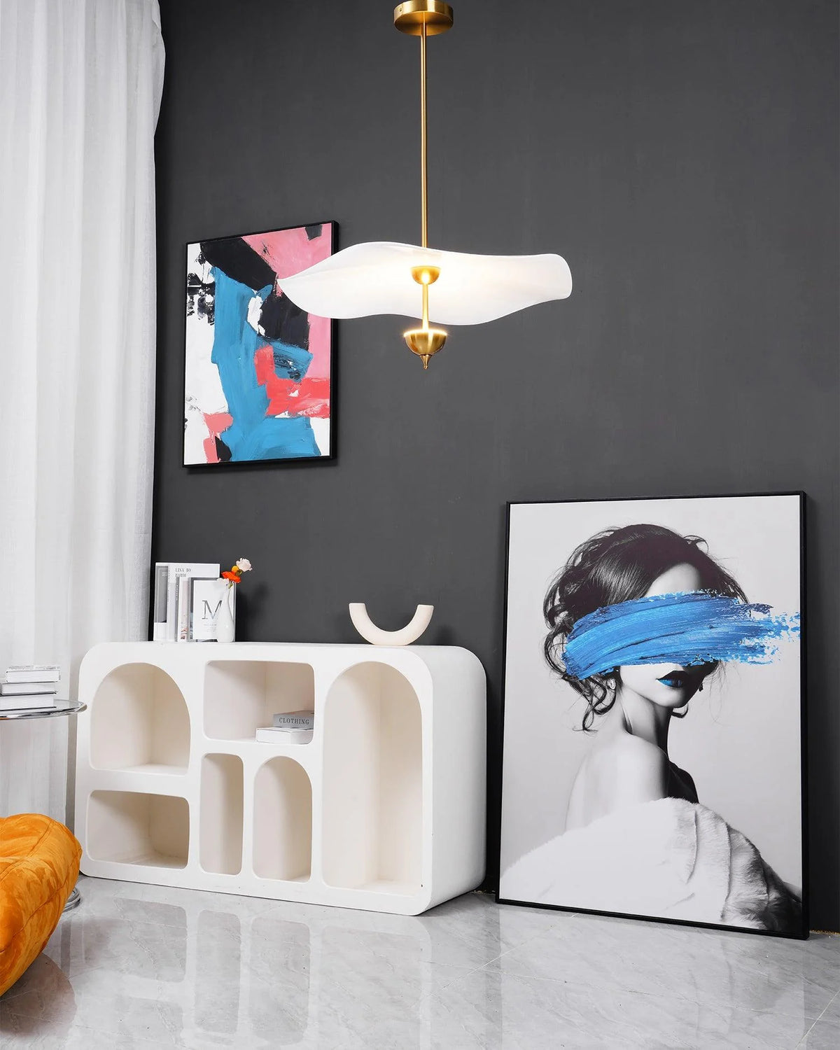 Pendant Lamp Double Opal Shade Gold Finish Integrated LED
