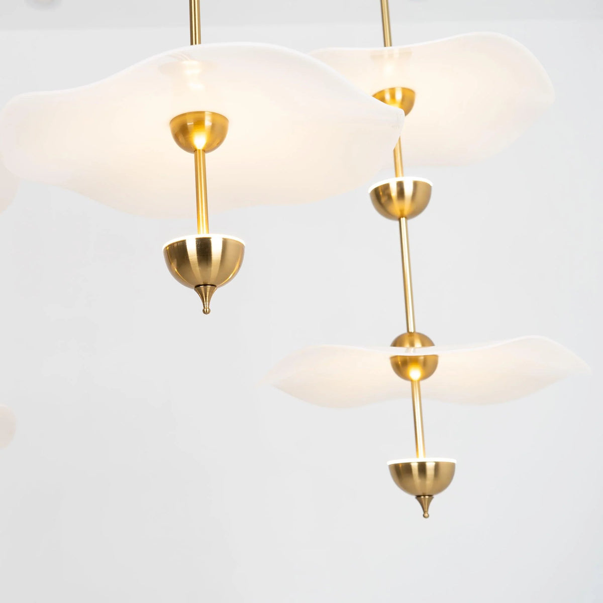 Pendant Lamp Double Opal Shade Gold Finish Integrated LED