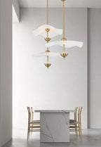 Pendant Lamp Double Opal Shade Gold Finish Integrated LED