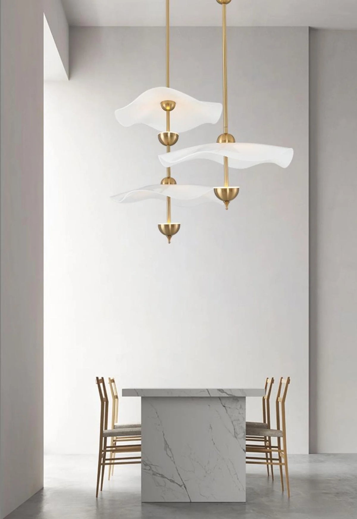 Pendant Lamp Double Opal Shade Gold Finish Integrated LED