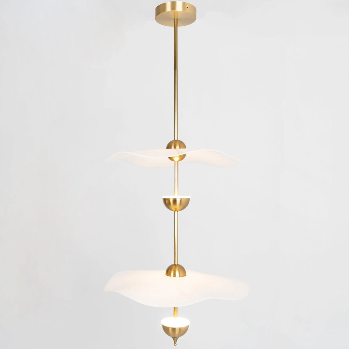 Pendant Lamp Double Opal Shade Gold Finish Integrated LED