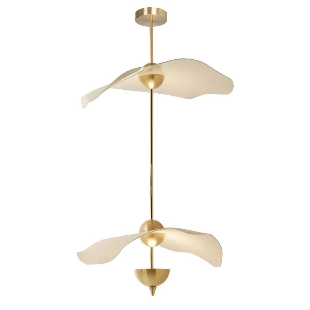 Pendant Lamp Double Opal Shade Gold Finish Integrated LED