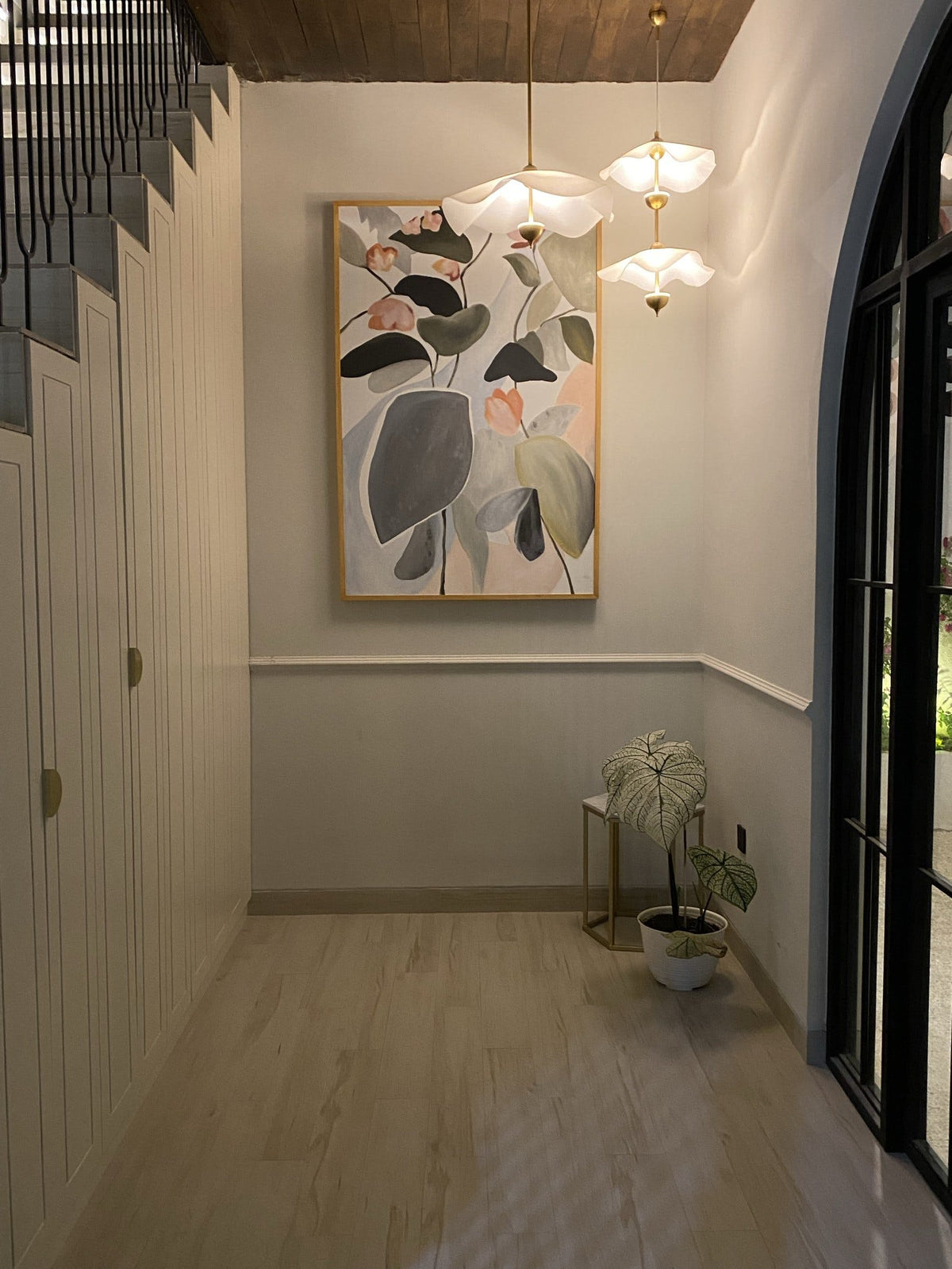 Pendant Lamp Double Opal Shade Gold Finish Integrated LED