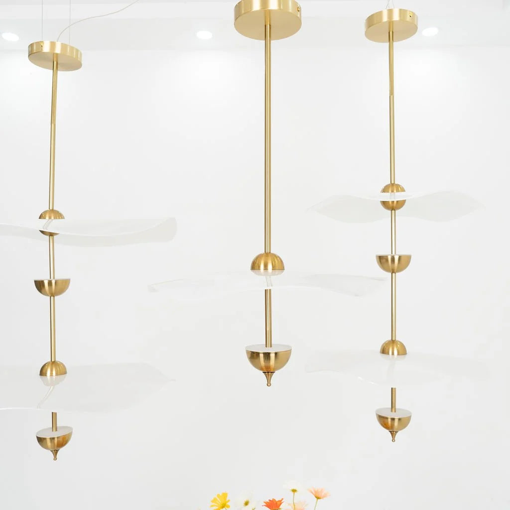 Pendant Lamp Double Opal Shade Gold Finish Integrated LED