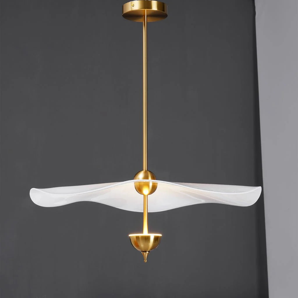 Pendant Lamp Double Opal Shade Gold Finish Integrated LED