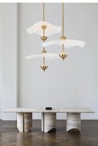 Pendant Lamp Double Opal Shade Gold Finish Integrated LED