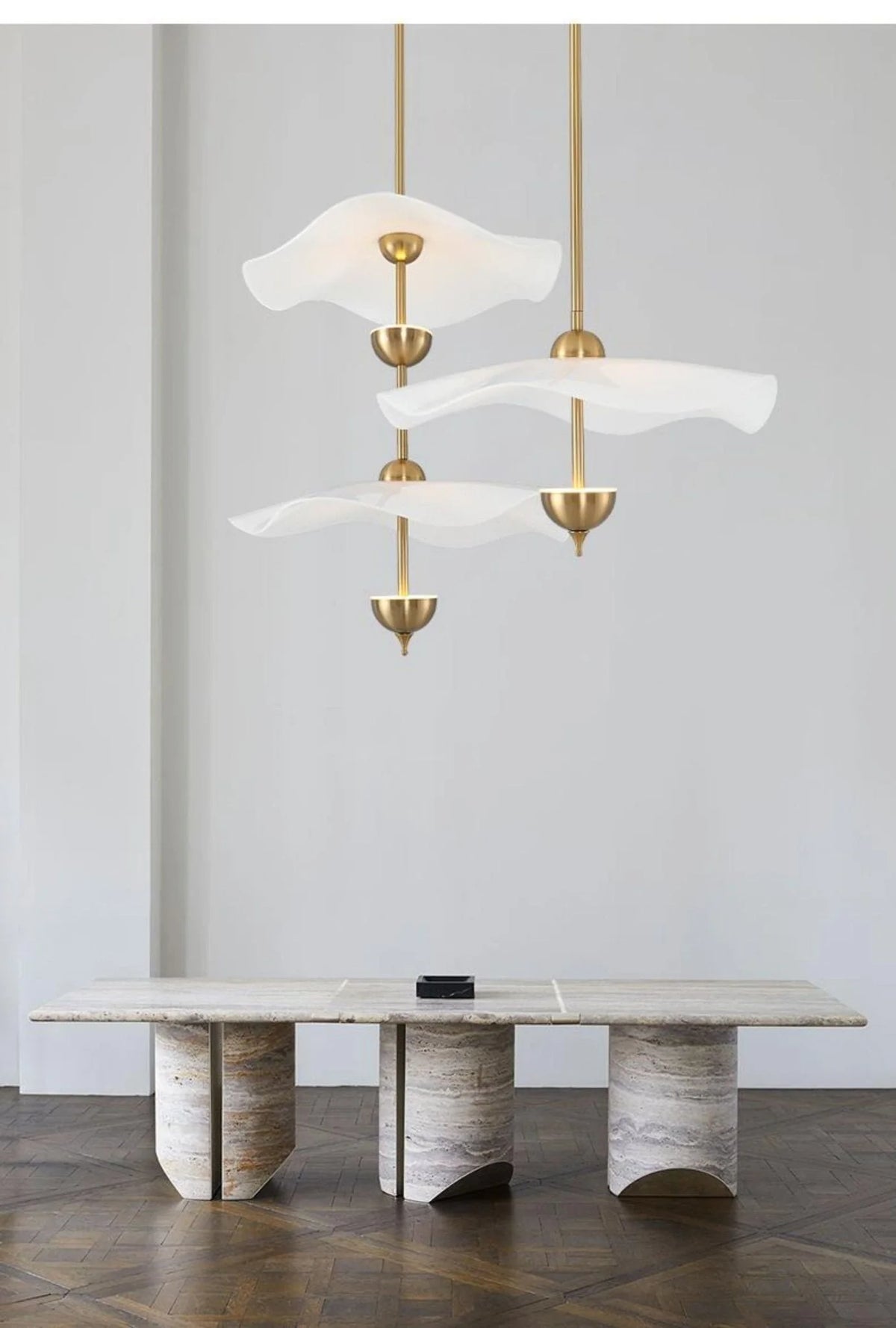 Pendant Lamp Double Opal Shade Gold Finish Integrated LED