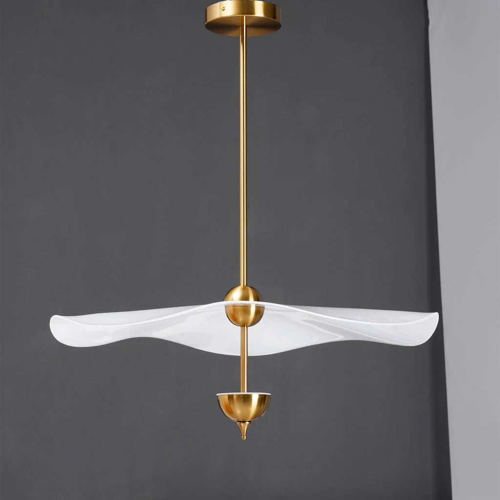 Pendant Lamp Double Opal Shade Gold Finish Integrated LED